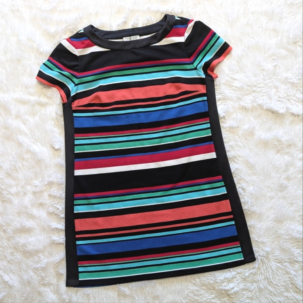 London Style Collection Multicolor Striped Knee Length Shift Dress